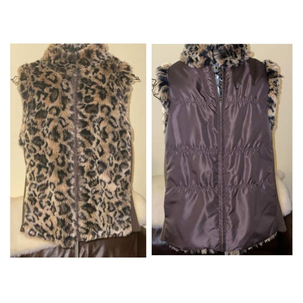 Reversible Faux Fur Animal Print Stretch-side Vest Size XL Brown & Black